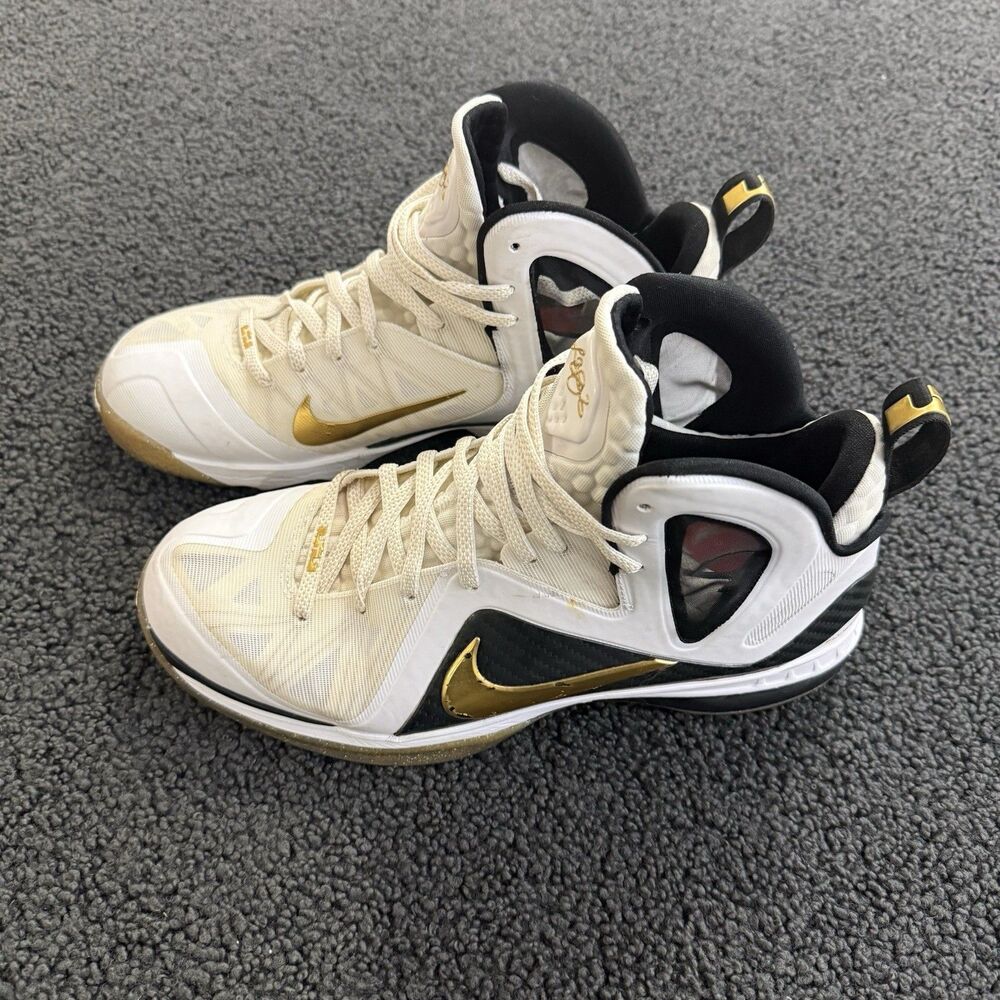 Nike LeBron 9 P.S. Elite Home 51698-100 Size 11.5 white black gold sparkle 2012